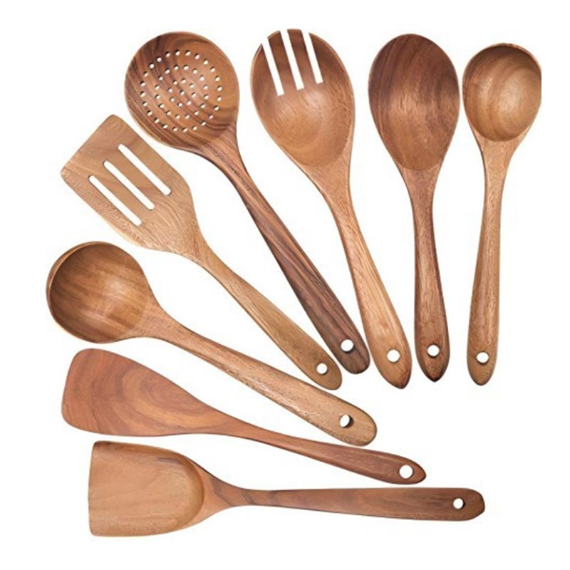 Écumoire en bois d'acacia, retourneur de cuisine, cuillère à soupe, ensemble d'ustensiles de cuisine