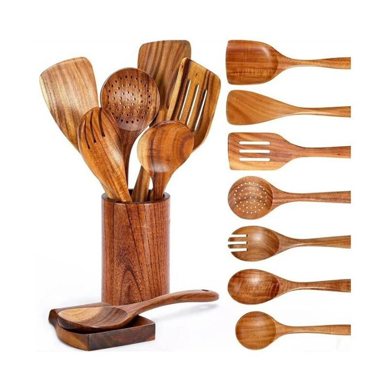 Spatule en bois d'acacia, spatule de cuisson, cuillère à soupe, ensemble d'ustensiles de cuisine en bois
