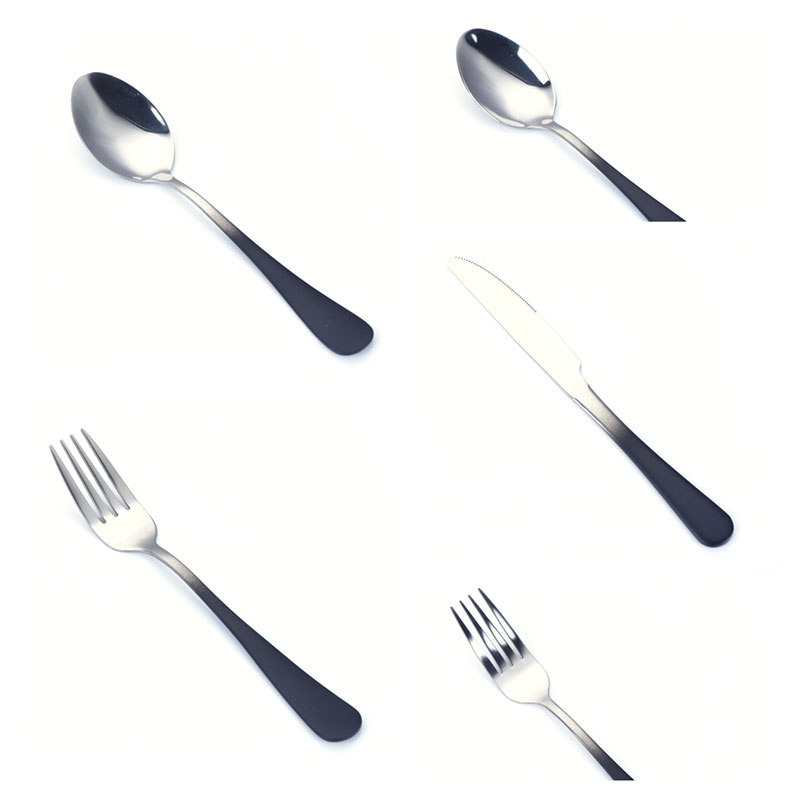 Vaisselle d'hôtel noire plaquée titane, cuillère à soupe, ensembles de couteaux fourchettes